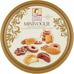 БИСКВИТИ АСОРТИ MINIVOGLIE MATILDE VICENZI, МЕТАЛНА КУТИЯ 500 Г
