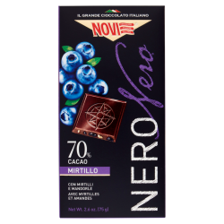 ЧЕРЕН ШОКОЛАД NOVI NERO 70% КАКАО,БОРОВИНКИ И БАДЕМИ 75ГР