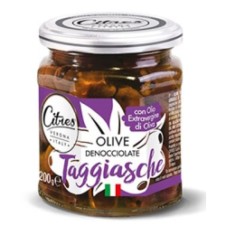 МАСЛИНИ ТАДЖАСКЕ БЕЗ КОСТИЛКА CITRES OLIVE TAGGIASCHE В ОЛИО, СТЪКЛО 200 Г