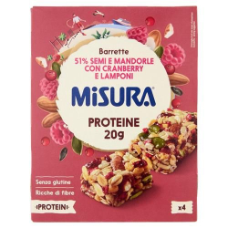 ПРОТЕИНОВИ БАРЧЕТА MISURA  51% СЕМЕНА И БАДЕМИ С ЧЕРВЕНА БОРОВИНКА И МАЛИНИ 4x30 ГР 