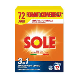 ПРАХ ЗА ПРАНЕ SOLE В КУТИЯ, 72 ПРАНЕТА 3.6 КГ