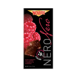 ЧЕРЕН ШОКОЛАД NOVI NERO 70% КАКАО,МАЛИНИ И БАДЕМИ 75 Г