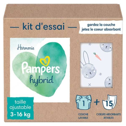 БЕБЕШКИ ПЕЛЕНИ-ГАЩИЧКИ PAMPERS HYBRID 1 БР + 15 БР ПЕЛЕНИ, 3-16 КГ