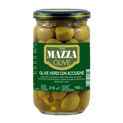 ЗЕЛЕНИ МАСЛИНИ MAZZA OLIVE С АНШОА, СТЪКЛО 160 Г